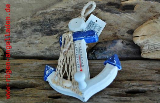 Anker mit Thermometer und einem Haken  - maritime Deko - Deko Schild - Handtuchhalter - Hobby Angler Segler Geschenkidee - Anchor 22cm x 13cm 